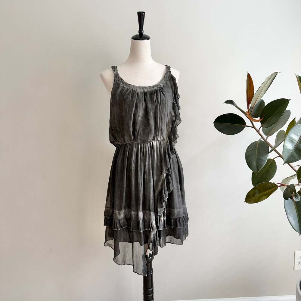 Free People Aphrodite  Asymmetric Ruffle Dress Gray Viscose Size S